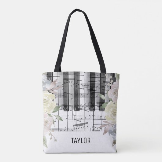 Tote Bag notes de musique de fleurs pâles piano (Dos)