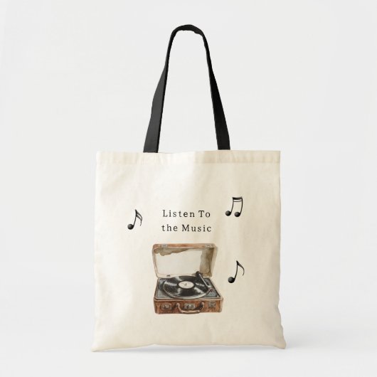 Tote Bag Notes de musique de tourne-disque (Devant)