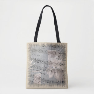 Tote Bag Notes de musique élégantes en bleu et beige