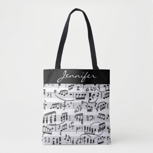 Tote Bag Notes de musique en noir et blanc (Devant)