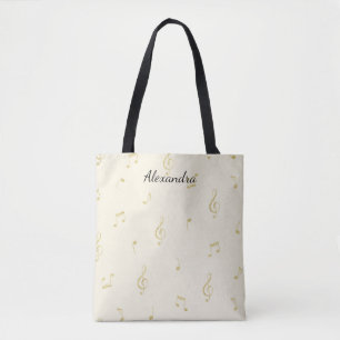 Tote Bag Notes de musique en or blanc