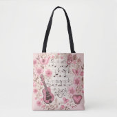 Tote Bag Notes de musique et Fleurs style rétro (Devant)