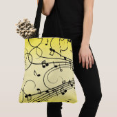 Tote Bag Notes de musique fantaisie jaune (De près)