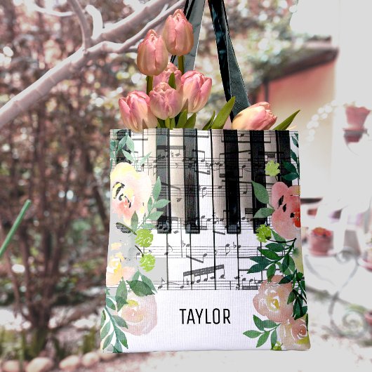 Tote Bag notes de musique florales piano