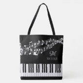 Tote Bag Notes de musique Nom du clavier Monogramme Couleur (Devant)