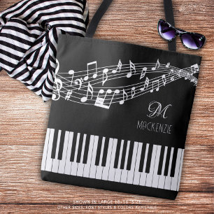 Tote Bag Notes de musique Nom du clavier Monogramme Couleur