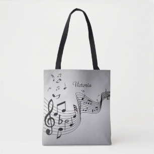Tote Bag Notes de musique sur argent avec nom
