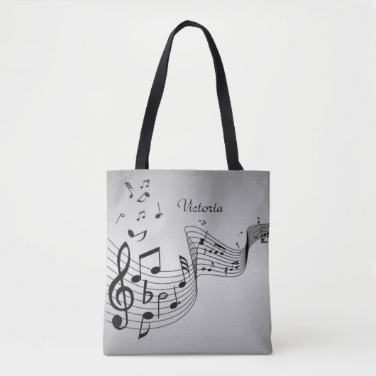 Tote Bag Notes de musique sur argent avec nom (Devant)
