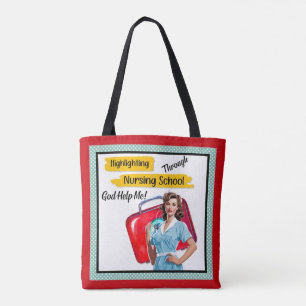 Tote Bag Notes de soins infirmiers rétro Pinup_