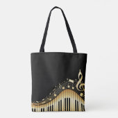 Tote Bag Notes musicales Arrière - plan Noir Et Or (Dos)