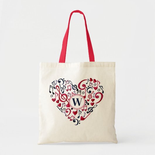 Tote Bag Notes musicales Clefs Amour musical Coeur Monogram (Devant)