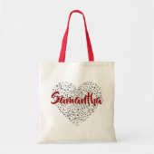 Tote Bag Notes musicales Coeur avec/ Red Script Nom Feuille (Devant)