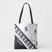 Tote Bag Notes musicales de piano moderne Monogramme Nom No (Devant)