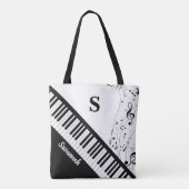 Tote Bag Notes musicales de piano moderne Monogramme Nom No (Dos)
