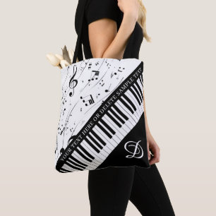 Tote Bag Notes musicales de piano personnalisées Monogramme