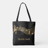 Tote Bag Notes musicales élégantes personnalisées Gold&Blac (Dos)