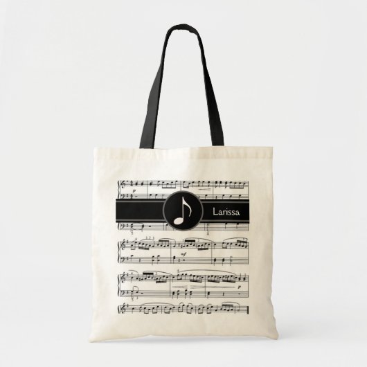 Tote Bag Notes musicales en noir et blanc personnalisées (Devant)