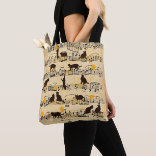 Tote Bag Notes musicales et chatons