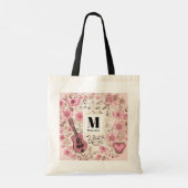 Tote Bag Notes musicales et fleurs Style rétro Monogramme (Dos)