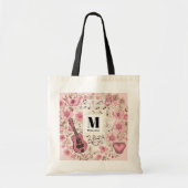 Tote Bag Notes musicales et fleurs Style rétro Monogramme (Devant)