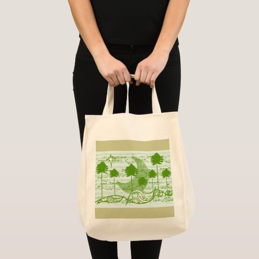 Tote Bag Notes musicales Lune et arbres verts (Devant (produit))