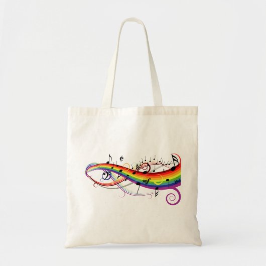 Tote Bag Notes musicales noires d'arc-en-ciel (Devant)
