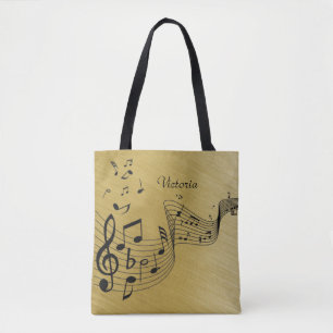 Tote Bag Notes musicales Or brossé