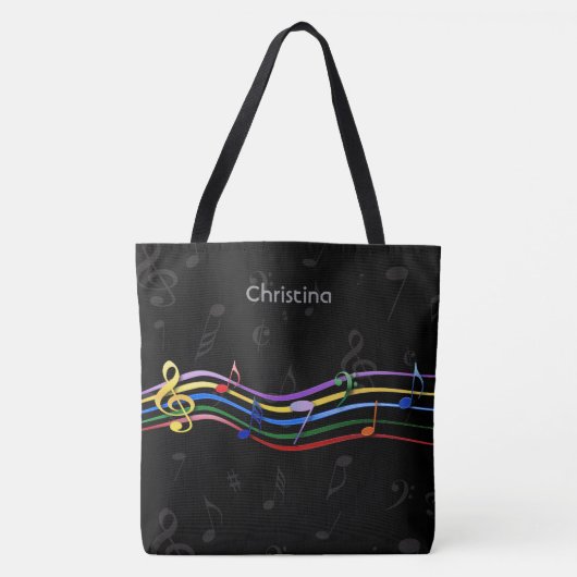 Tote Bag Notes musicales personnalisées en arc-en-ciel (Devant)