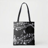 Tote Bag Notes musicales personnalisées Monogramme noir et (Devant)