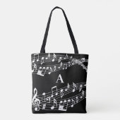 Tote Bag Notes musicales personnalisées Monogramme noir et (Dos)