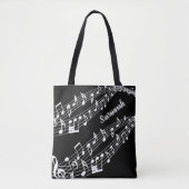 Tote Bag Notes musicales personnalisées Nom noir et blanc (Devant)