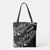Tote Bag Notes musicales personnalisées Nom noir et blanc (Dos)
