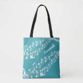 Tote Bag Notes musicales personnalisées Nom Turquoise ou co (Devant)