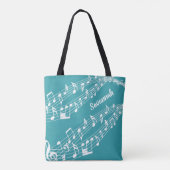 Tote Bag Notes musicales personnalisées Nom Turquoise ou co (Dos)