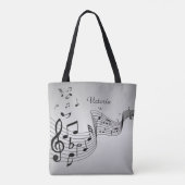 Tote Bag Notes musicales sur Argent avec nom (Dos)