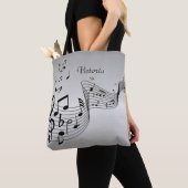 Tote Bag Notes musicales sur Argent avec nom (De près)