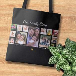 Tote Bag Notre histoire de famille Citation Nom 13 Photo Co
