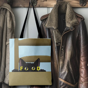 Tote Bag Nourriture pour chat noir humour de kitty affamé