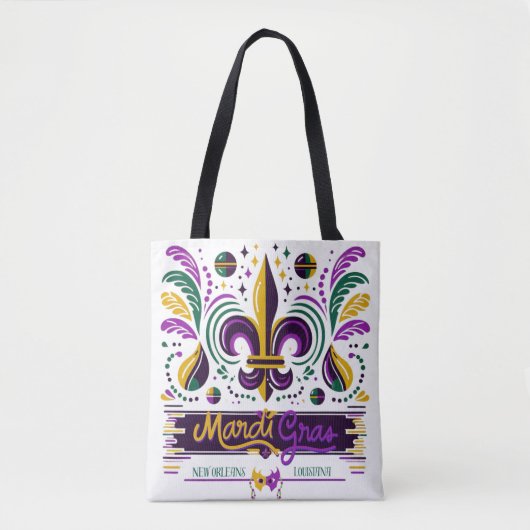 Tote Bag Nouvelle-Orléans Mardi Gras jaune violet vert (Devant)