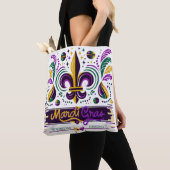Tote Bag Nouvelle-Orléans Mardi Gras jaune violet vert (De près)