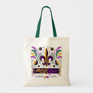 Tote Bag Nouvelle-Orléans Mardi Gras jaune violet vert