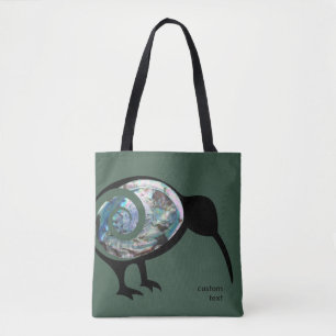 TOTE BAG NOUVELLE-ZÉLANDE KIWI OISEAU PAUA NOIR VERT FERN K