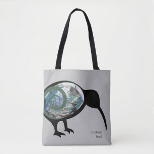 TOTE BAG NOUVELLE-ZÉLANDE KIWI OISEAU PAUA NOIR VERT FERN K