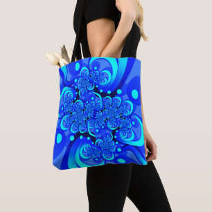 Tote Bag Nuances de bleu Art fractal abstrait moderne