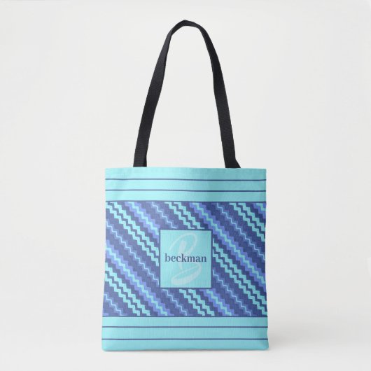 Tote Bag Nuances de bleu monogrammées (Devant)