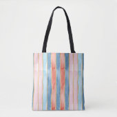 Tote Bag Nuances de bleu rose corail rayure verticale aquar (Devant)