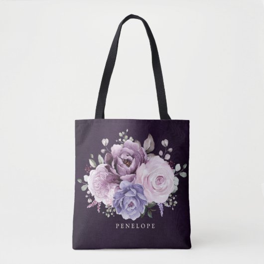 Tote Bag Nuances de pourpre Dusty Blooms Bridesmaid (Devant)
