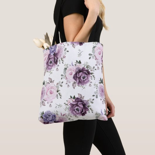Tote Bag Nuances de pourpre Dusty Blooms Moody Floral (De près)