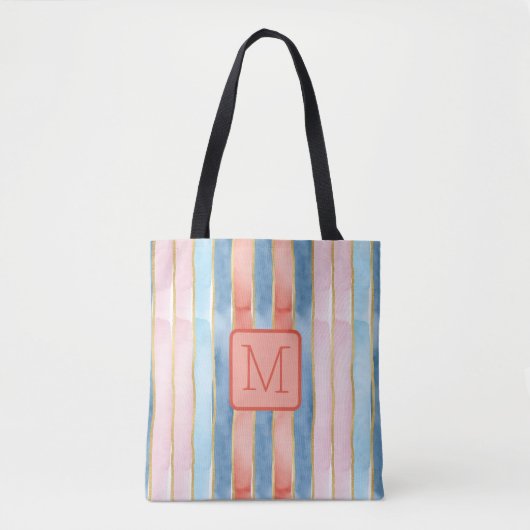 Tote Bag Nuances de rayures verticales coraux bloc de coule (Devant)