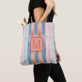 Tote Bag Nuances de rayures verticales coraux bloc de coule (De près)